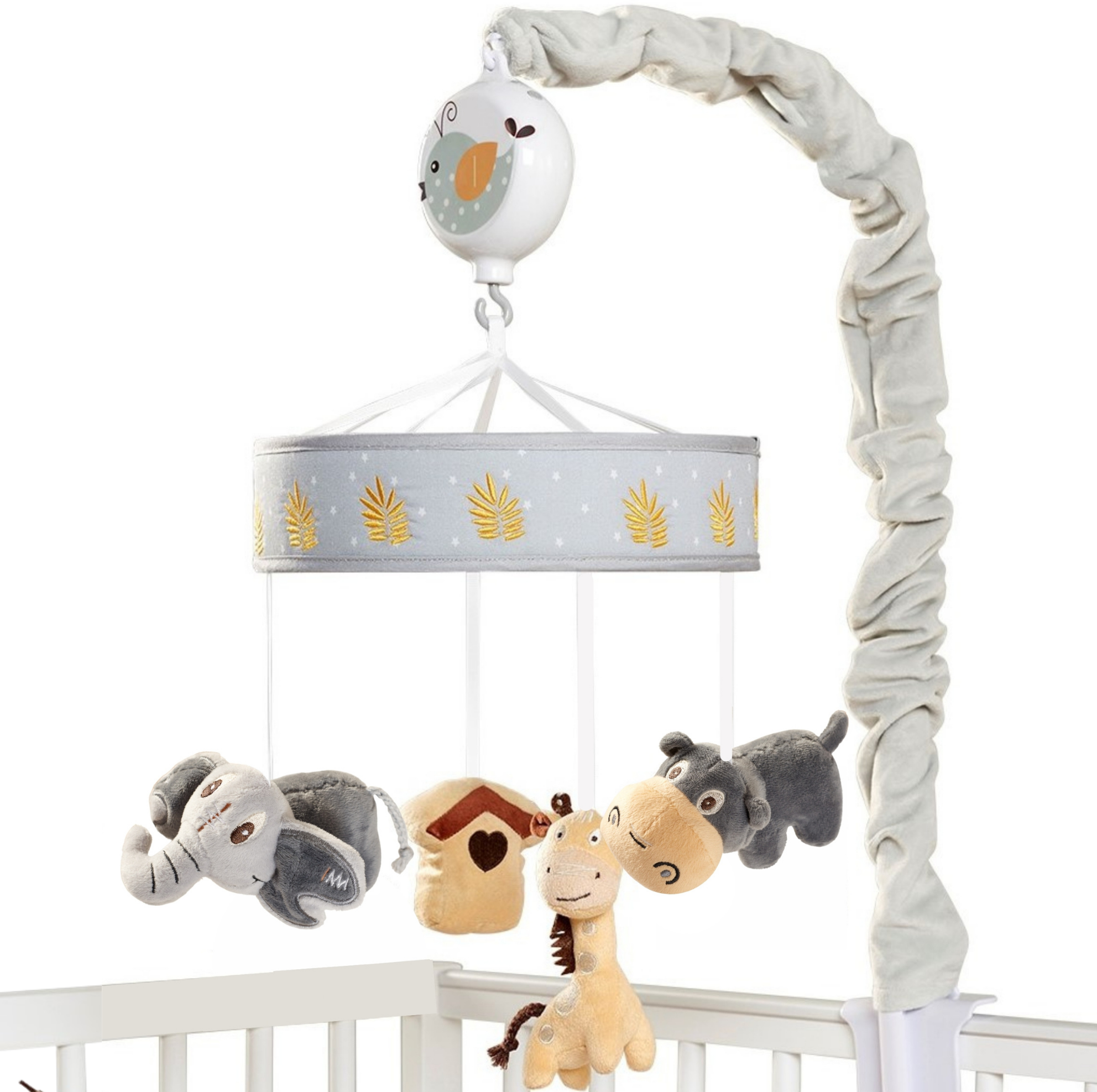 Oberlux Musical Baby Crib Mobile - Jungle Animal Safari Theme Baby Soother,  Gray, Tan | Oberlux